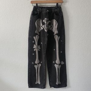 SHEIN Black Skeleton Print Kids Jeans